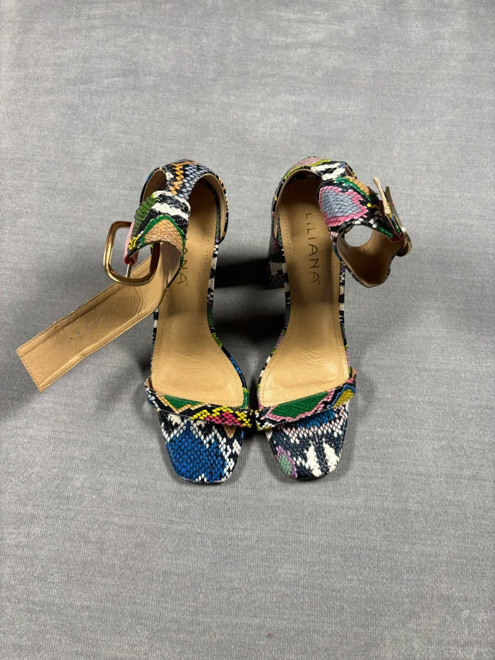 Multi-Color Snake-Print Ankle Strap Heels